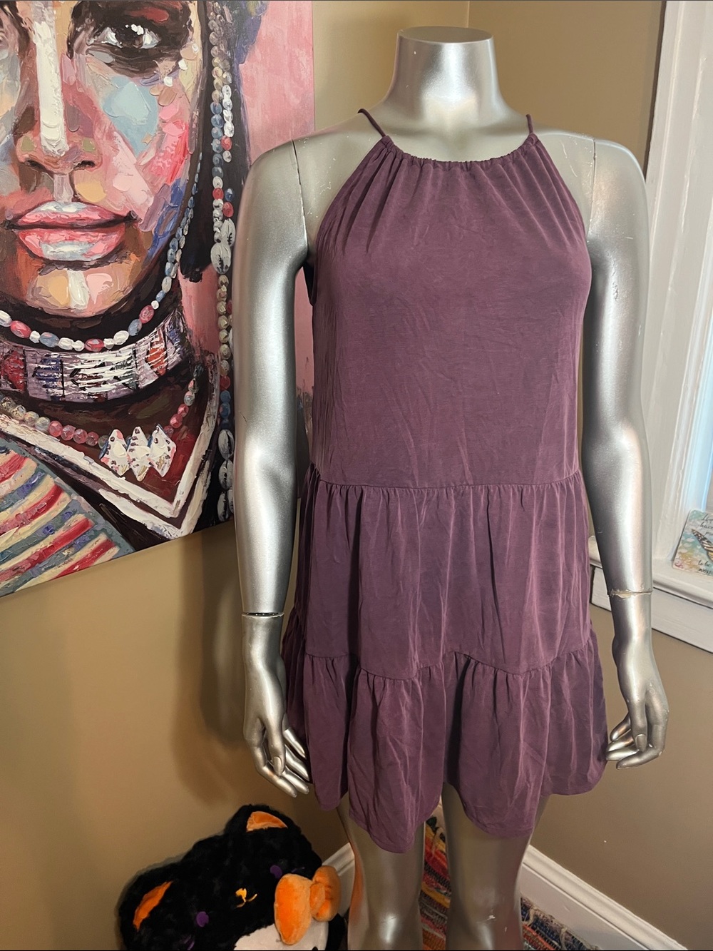Aeropostale Plum Tiered Sleeveless Mini Dress summer boho bohemian purple small